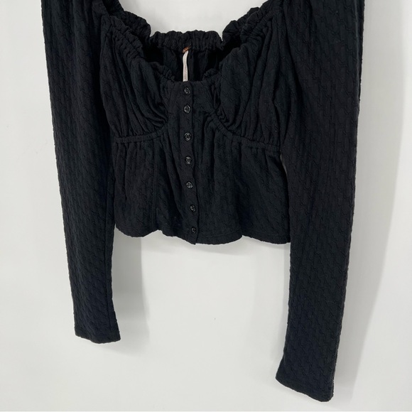 Free People Ladybug Long Sleeve Top Black Ruched Ruffle Detail Sweetheart Large - Picture 6 of 14